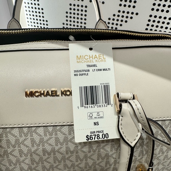 MICHAEL KORS TRAVEL MEDIUM DUFFEL SATCHEL / CROSSBODY BAG LIGHT CREAM MULTI - Picture 12 of 14